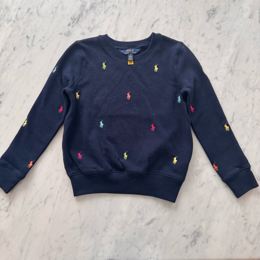 Polo by Ralph Lauren Navy Sweatshirt with Multicolor Polo Pony Embroidery